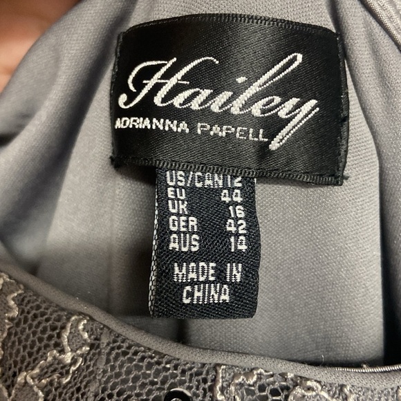 Hailey by Adrianna Papell One-Shoulder Lace Evening Gown Size 12 Grey Sequins - Picture 9 of 10